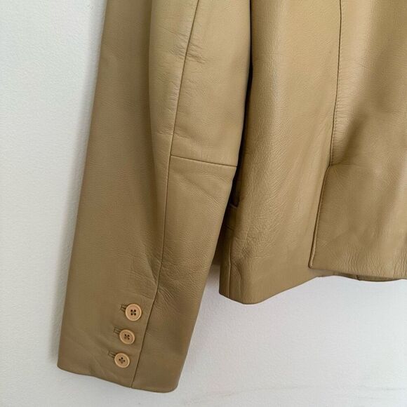 Vakko VS2 Women’s Vintage Cream Tan Lamb Leather 3 button Moto Blazer Coat - Picture 10 of 12